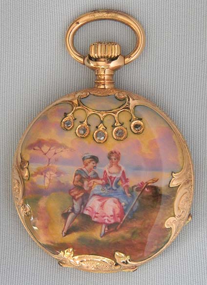 Borel 14K, diamond and enamel ladies antique watch circa 1890.