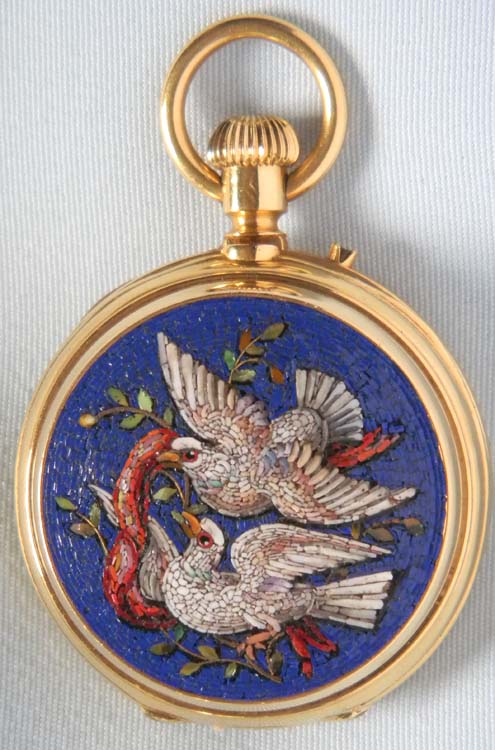  Fine and very rare micro mosaic 18K gold Oudin 
ladies antique pendant watch circa 1880. 