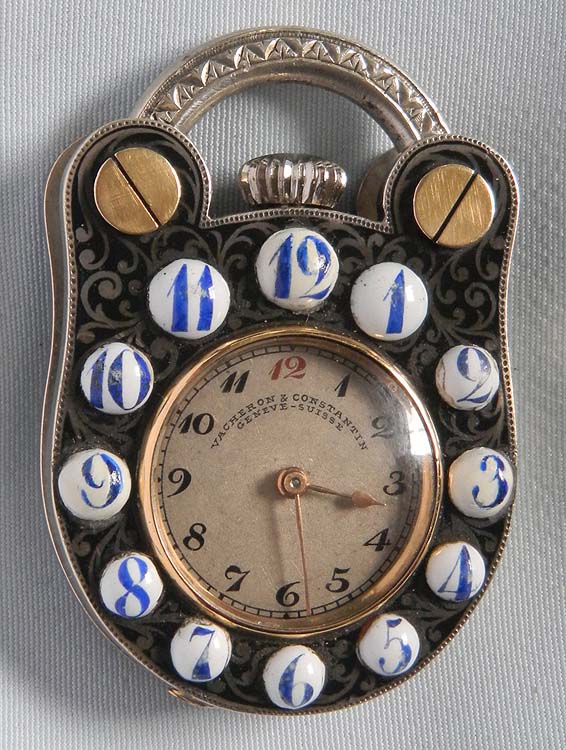  Fine and very unusual silver, gold and enamel lock form Vacheron and Constantin antique 
pocket watch circa 1908.  